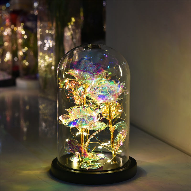 24K Gold Foil Rose LED Night Light – Romantic Glass Dome Gift