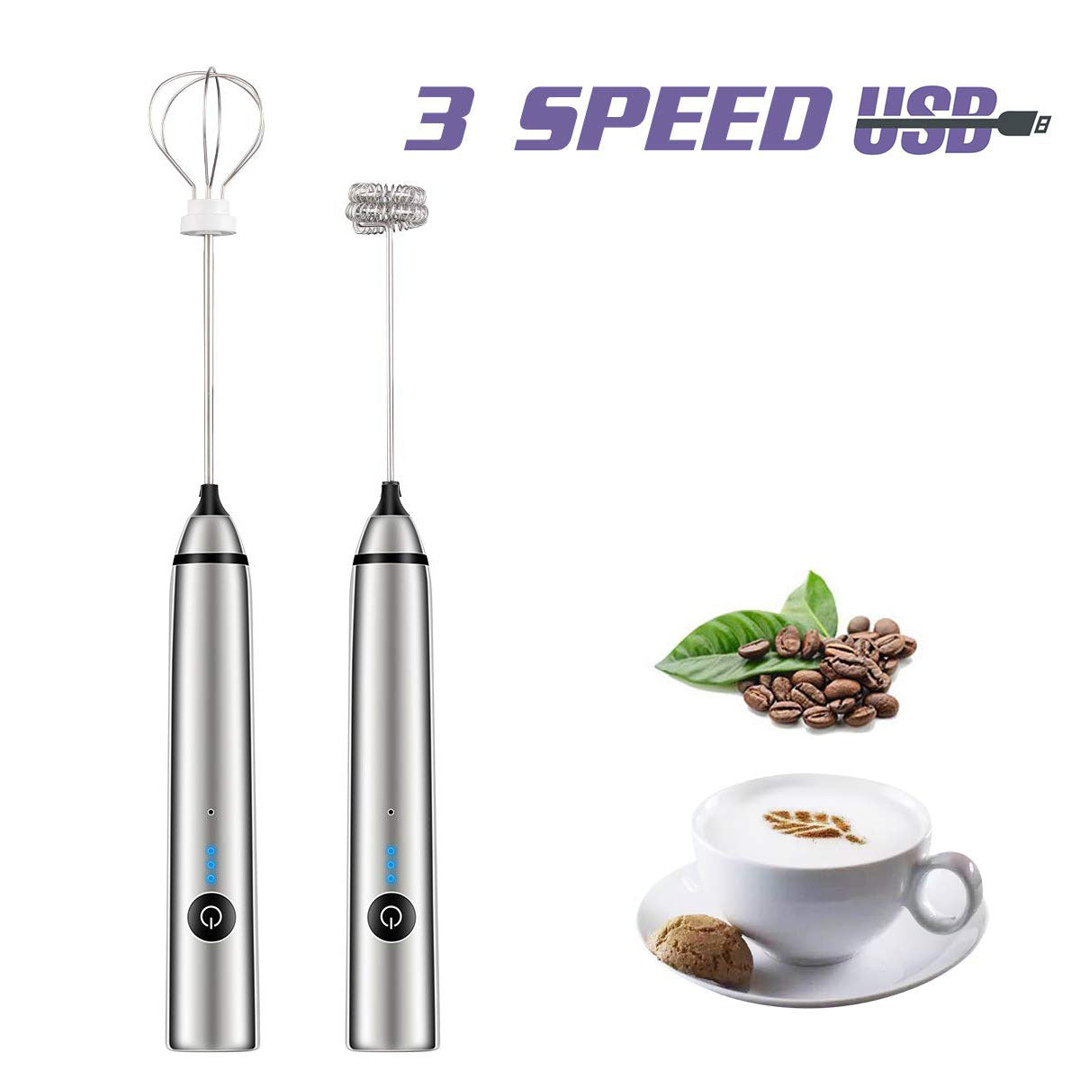 Rechargeable Portable Handheld Milk Frother – 3-Speed Foam Maker
