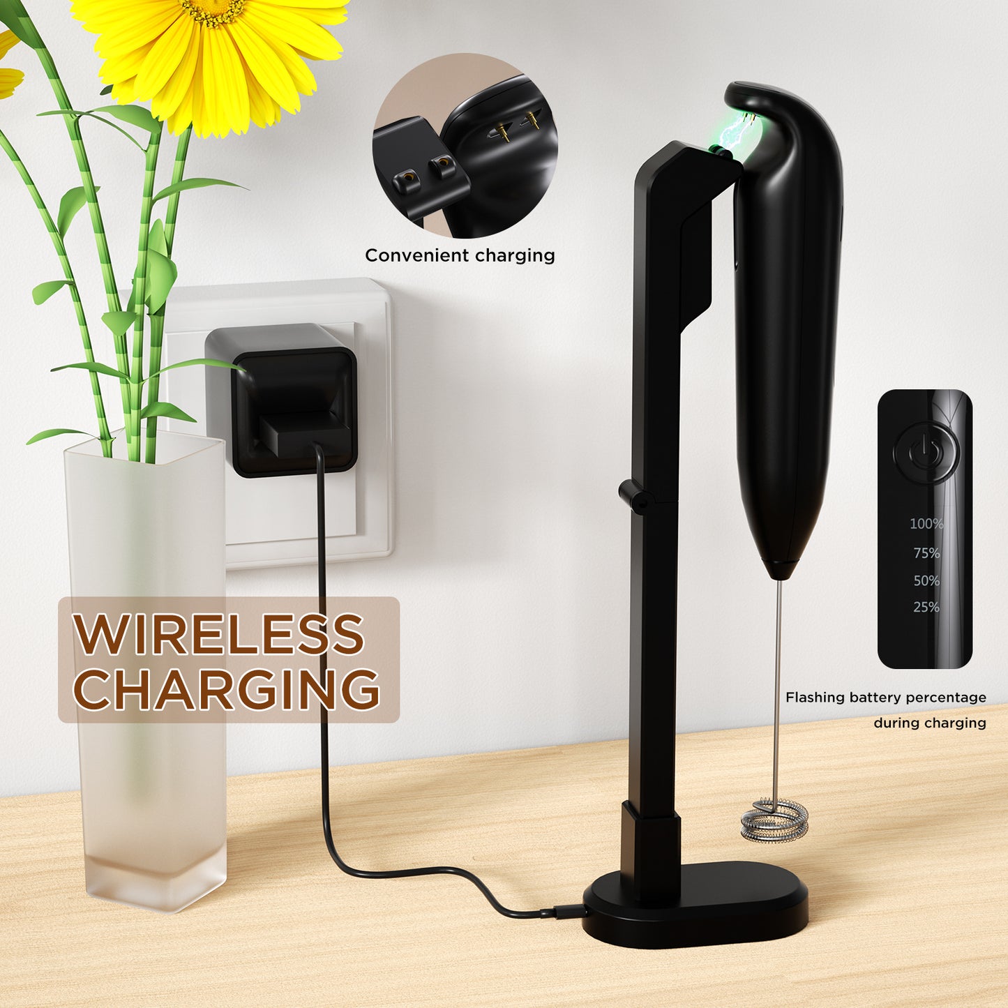 Premium Wireless Milk Frother with Charging Stand – Barista Coffee Foam Maker