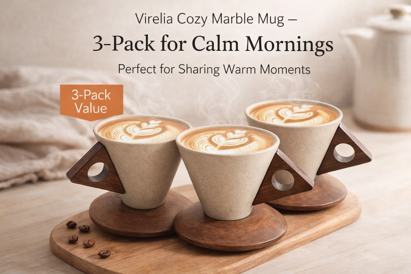 Cozy 3-Pack Virelia Vintage Ceramic Mug – Perfect for Coffee & Tea
