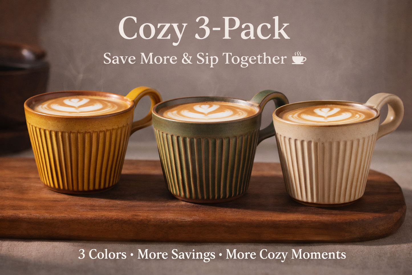 Cozy 3-Pack Vintage Stoneware Coffee Mug – Save More & Sip Together