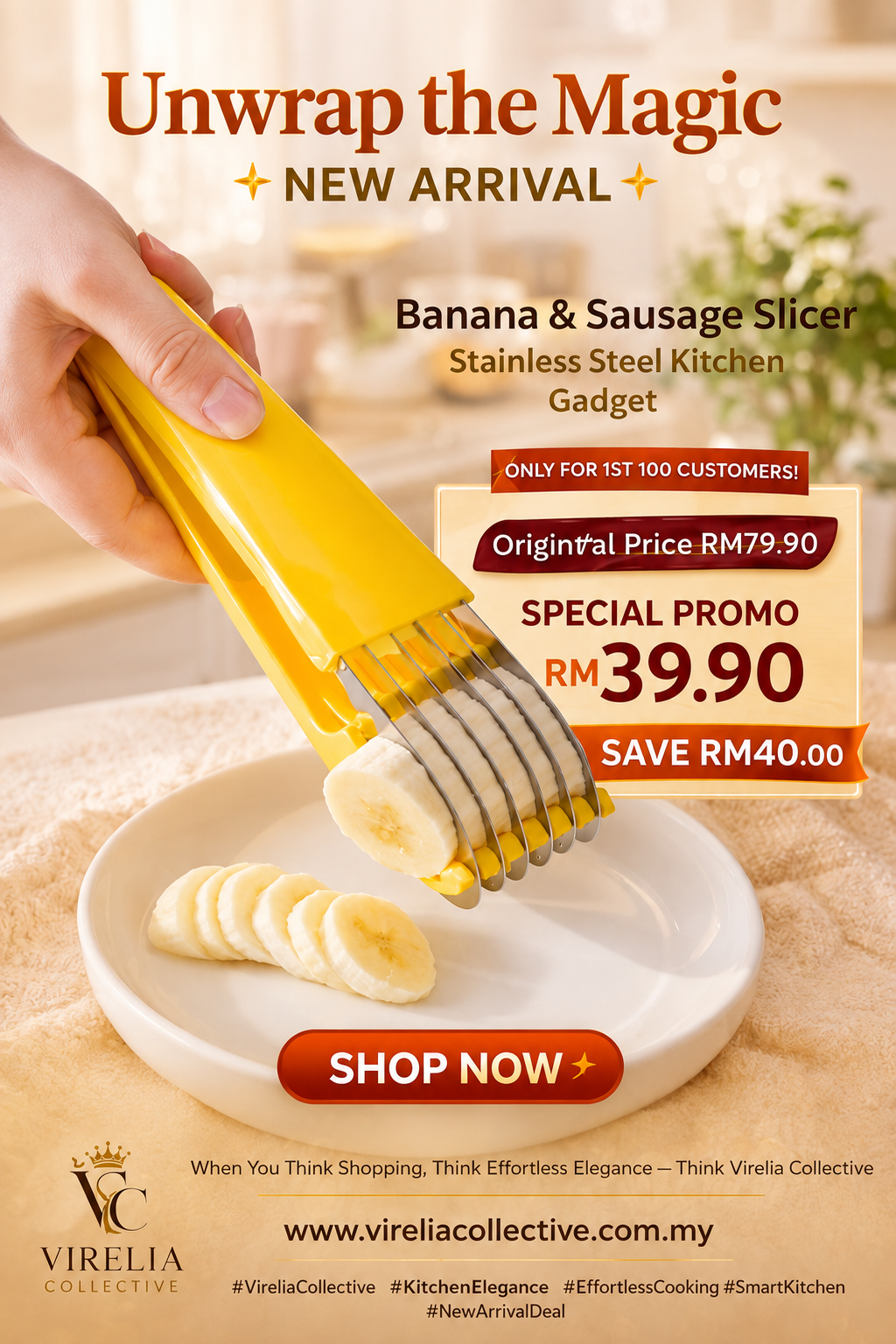 Banana & Sausage Slicer — Stainless Steel Kitchen Gadget