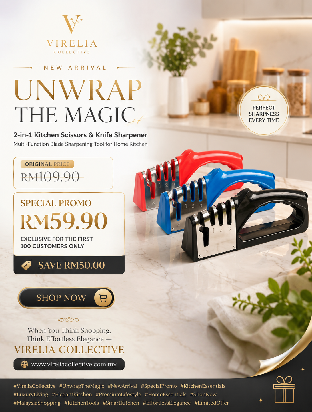 4-in-1 Diamond Knife & Scissors Sharpener – Professional Blade Restoration Tool for a Smarter Kitchen