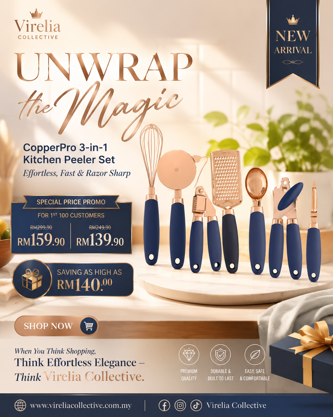 ⭐ CopperPro 7-Piece Rose Gold Stainless Steel Kitchen Tool Set with Holder – Stylish, Durable & Effortless Cooking