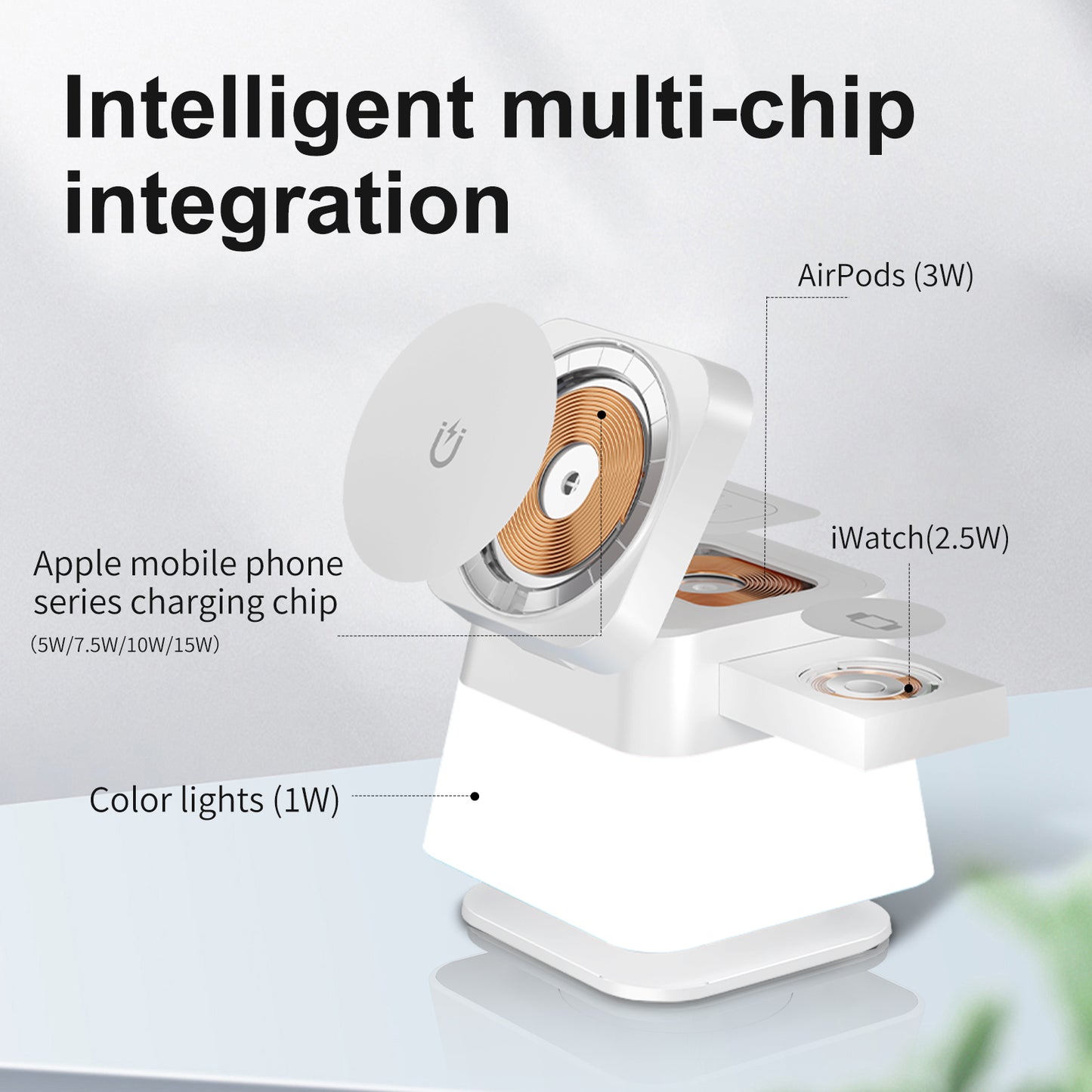 4-in-1 Rotating Magnetic Wireless Charging Stand with Ambient RGB Lighting