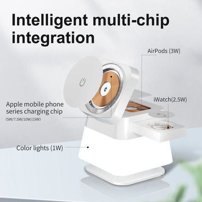 4-in-1 Rotating Magnetic Wireless Charging Stand with Ambient RGB Lighting