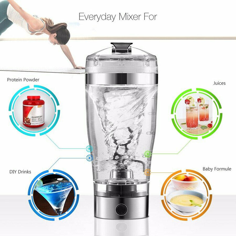 USB Rechargeable Electric Protein Shaker Bottle – Automatic Mixer for Protein, Milk & Coffee