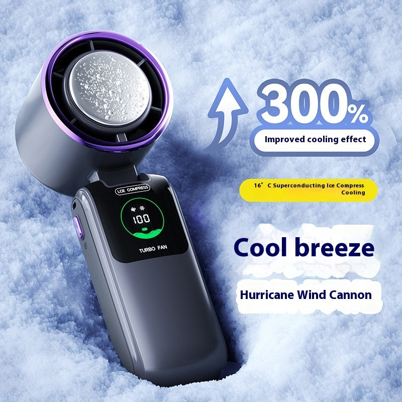 Ice Cooling Handheld Fan – High-Speed Adjustable Mini Fan, Folding Portable Neck Hanging Fan for Outdoor Travel & Daily Use