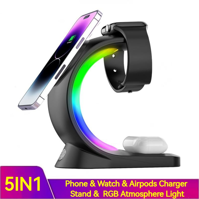 4-in-1 Magnetic Wireless Charger – Fast Charging for iPhone, AirPods Pro & Apple Watch with Ambient Light