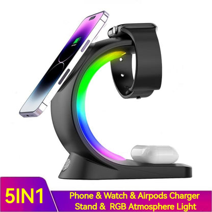 4-in-1 Magnetic Wireless Charger – Fast Charging for iPhone, AirPods Pro & Apple Watch with Ambient Light