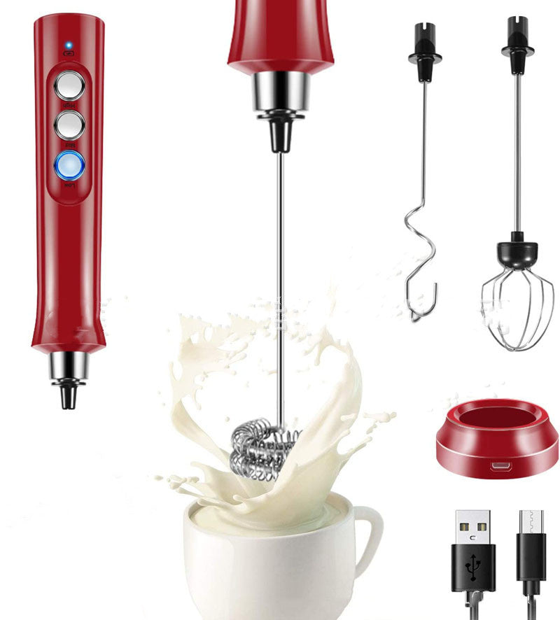 Rechargeable Electric Milk Frother – 3-Speed Stainless Steel Mixer with Stand