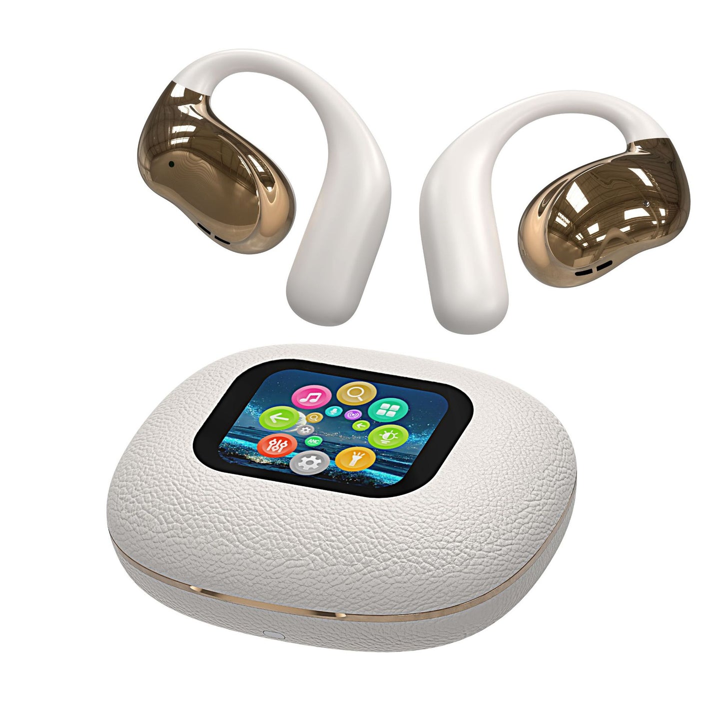 Wireless Bluetooth Headset – Open Leather Texture, Black & White, TWS