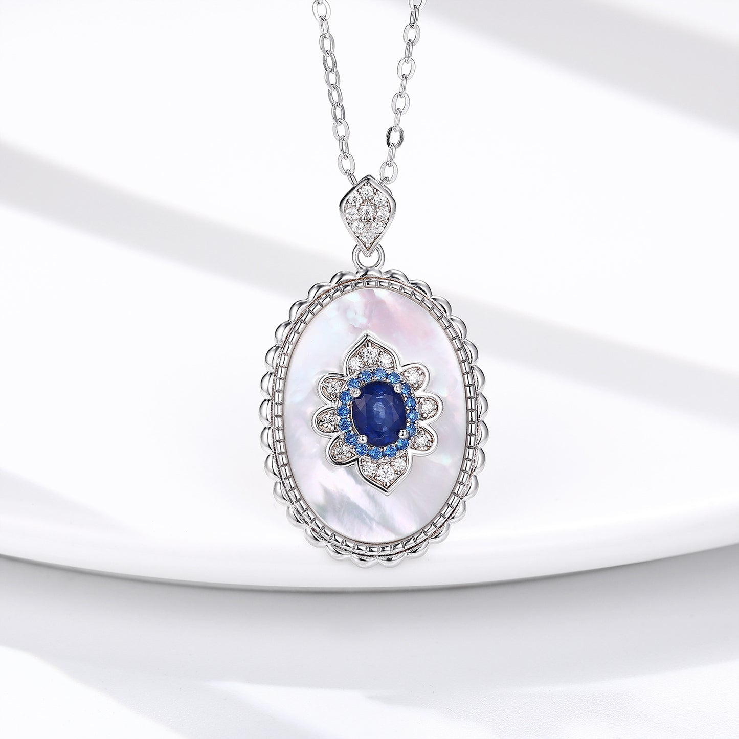 Elegant Sapphire & Diamond Pendant Necklace – 925 Sterling Silver, Party & Wedding Jewelry for Women