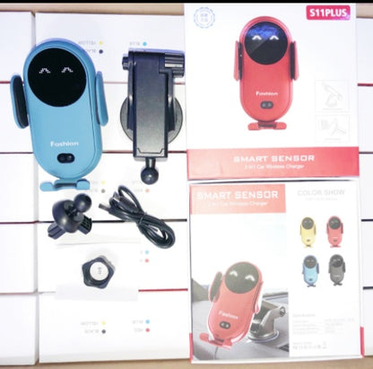 10W Wireless Car Charger with Infrared Auto-Clamp & Magnetic Phone Holder