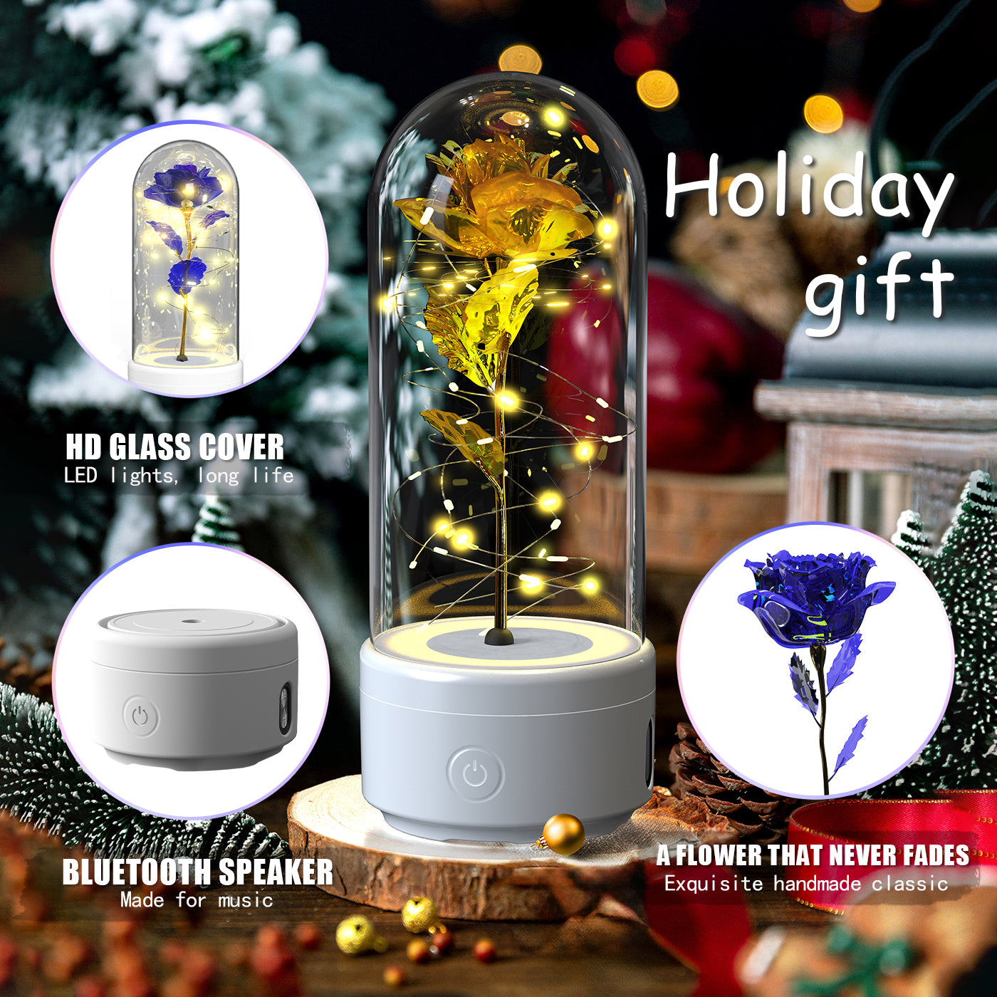 Eternal Rose LED Light & Bluetooth Speaker – Romantic Glass Dome Gift