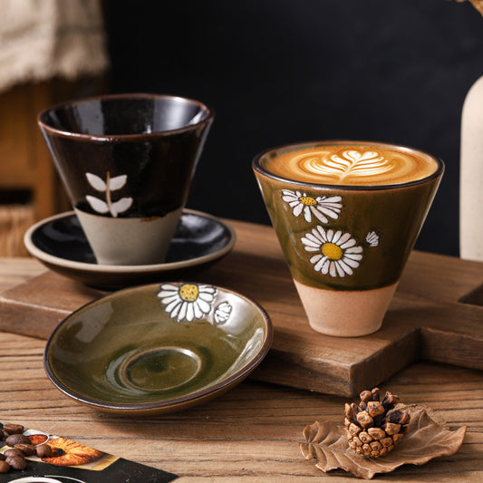 Japanese Ceramic Coffee Cup & Saucer – Unique Niche Mug Set, Perfect Gift