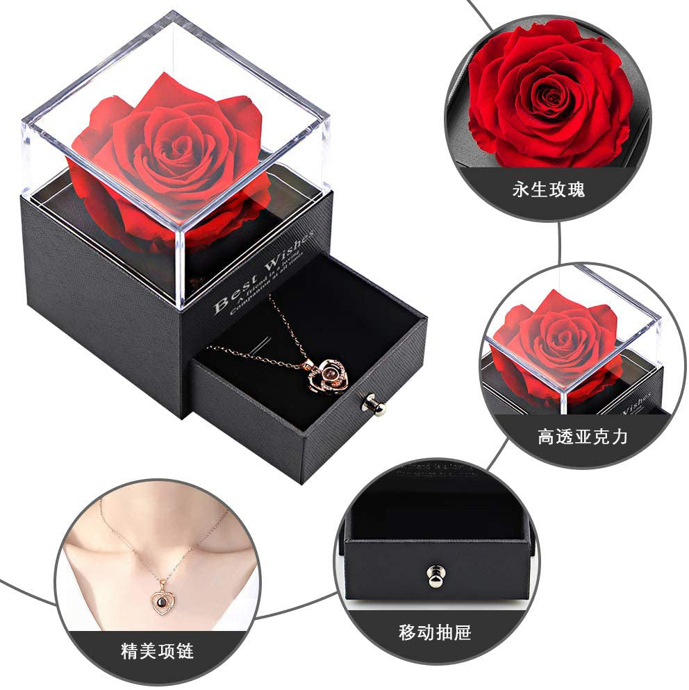 Luxury Eternal Rose Jewelry Box – Acrylic Preserved Flower Gift for Her