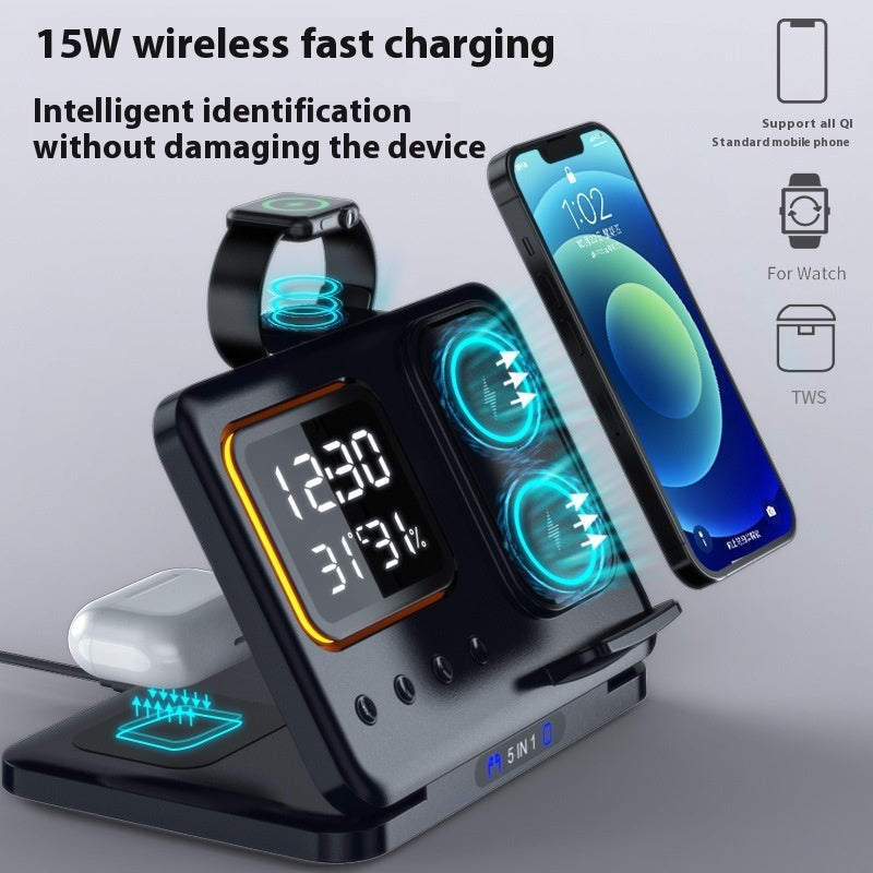 15W 5-in-1 Wireless Charging Dock with Alarm Clock & LED Display