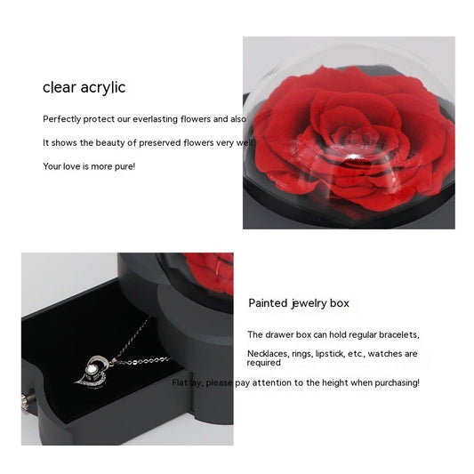 Luxury Eternal Rose Jewelry Gift Box – Romantic Acrylic Keepsake with Hidden Necklace
