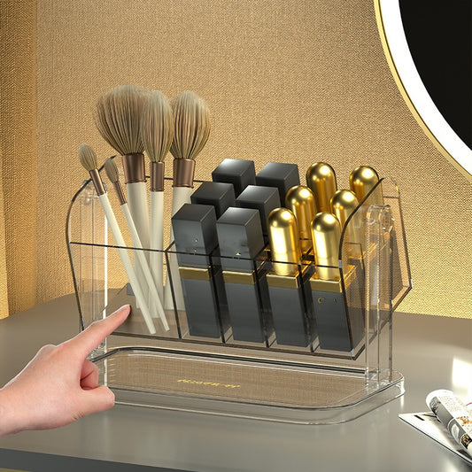 Rotatable Lipstick & Makeup Brush Organizer – Compact Cosmetic Storage Box