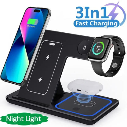 Virelia 3-in-1 Foldable Wireless Charging Station – Fast 15W Charging for iPhone, Apple Watch & AirPods