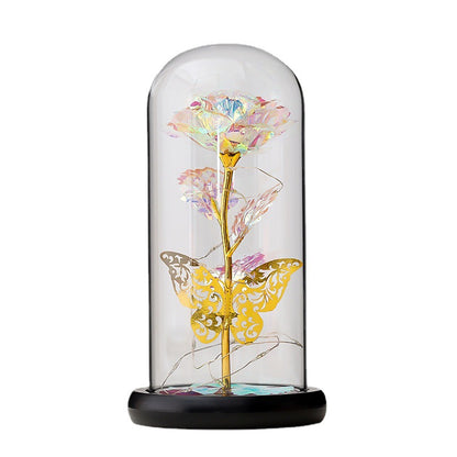 Preserved Flower LED Night Light – Romantic Glass Dome Gift