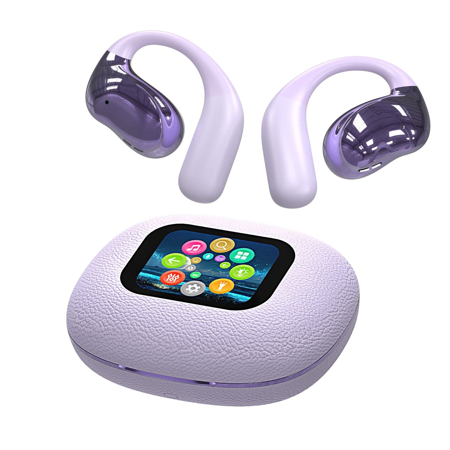 Wireless Bluetooth Headset – Open Leather Texture, Black & White, TWS