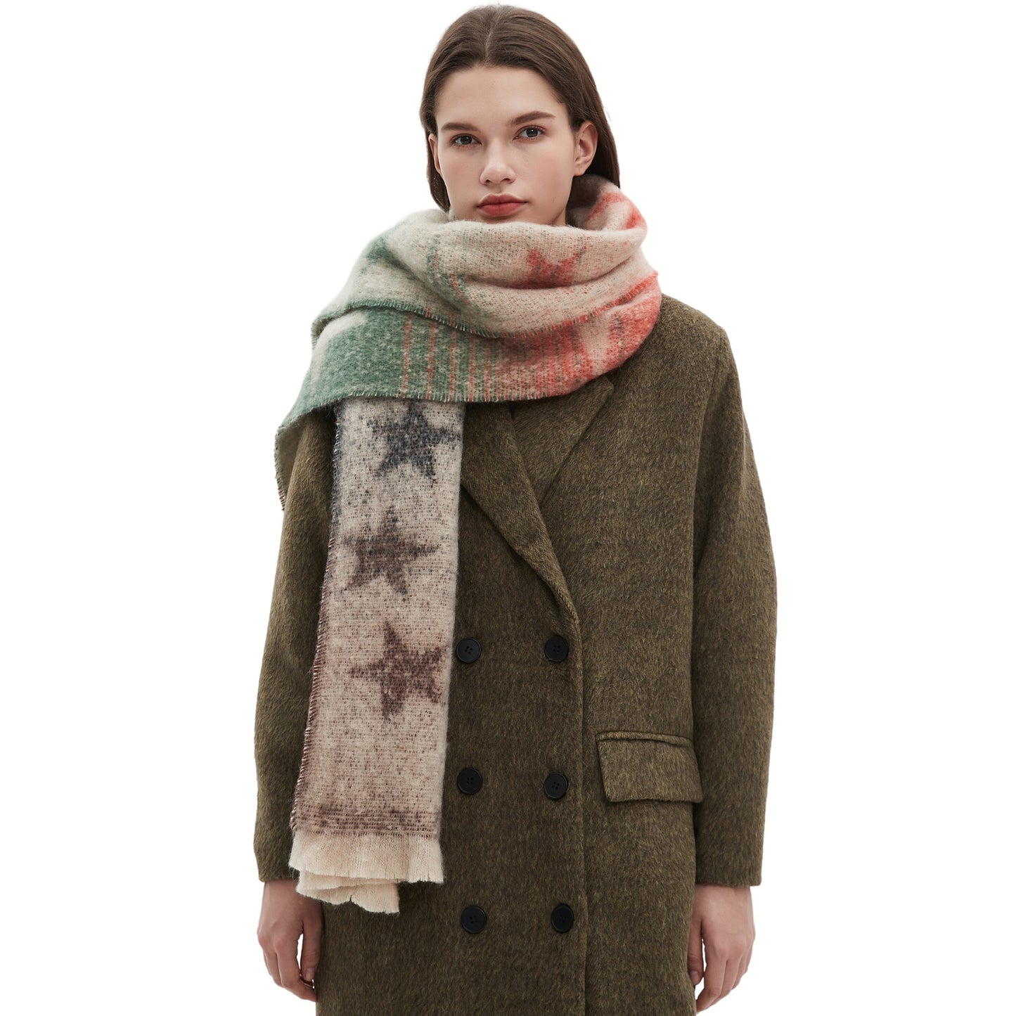 Gradient Star Jacquard Scarf | Autumn & Winter Circle Yarn