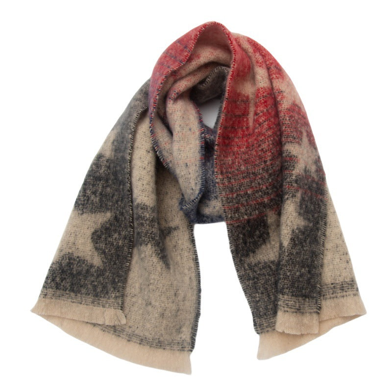 Gradient Star Jacquard Scarf | Autumn & Winter Circle Yarn