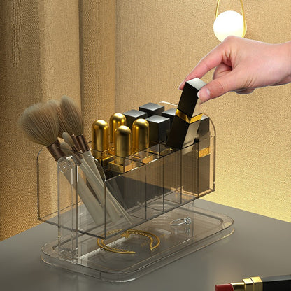Rotatable Lipstick & Makeup Brush Organizer – Compact Cosmetic Storage Box