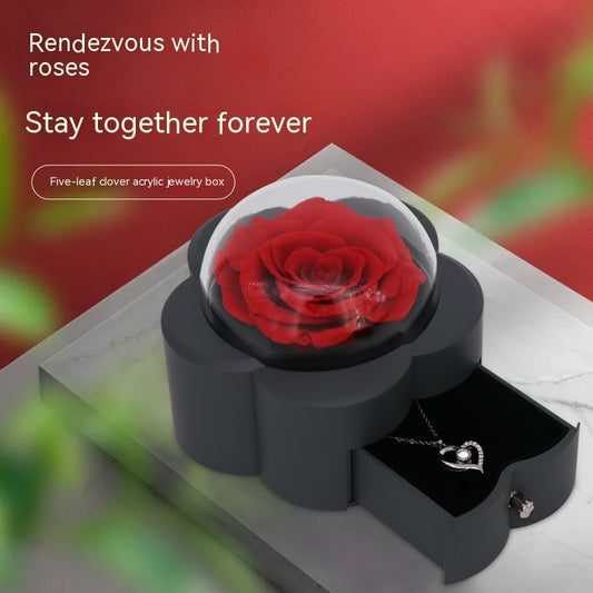 Luxury Eternal Rose Jewelry Gift Box – Romantic Acrylic Keepsake with Hidden Necklace