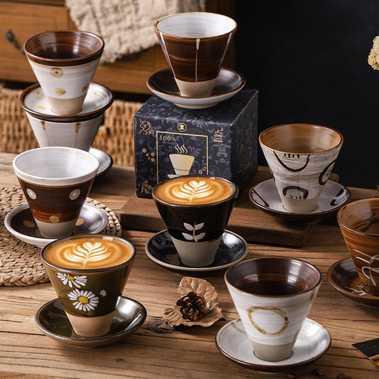 Japanese Ceramic Coffee Cup & Saucer – Unique Niche Mug Set, Perfect Gift