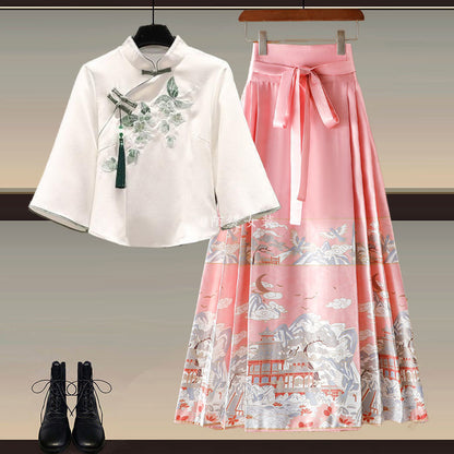 Elegant New Chinese-Style Hanfu Two-Piece Set with Horse-Face Skirt (M–4XL)