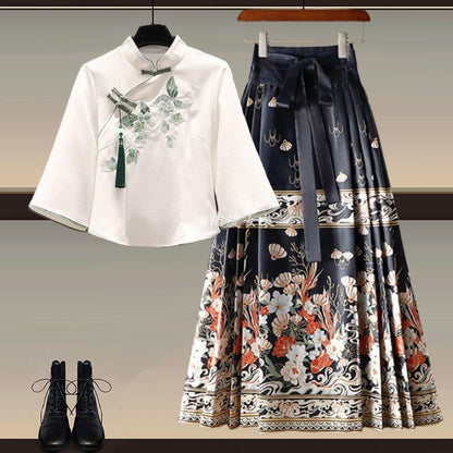 Elegant New Chinese-Style Hanfu Two-Piece Set with Horse-Face Skirt (M–4XL)