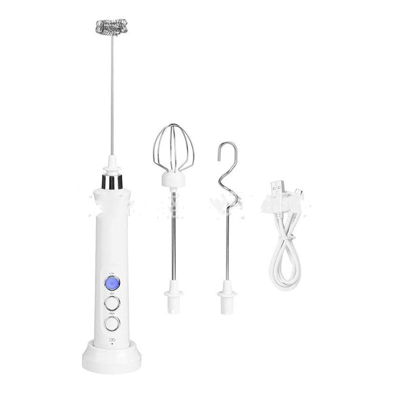 Rechargeable Electric Milk Frother – 3-Speed Stainless Steel Mixer with Stand