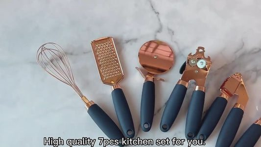 ⭐ CopperPro 7-Piece Rose Gold Stainless Steel Kitchen Tool Set with Holder – Stylish, Durable & Effortless Cooking