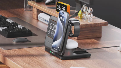 15W 5-in-1 Wireless Charging Dock with Alarm Clock & LED Display