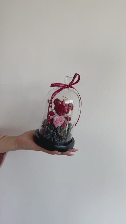 Luxury Eternal Flower Gift Box with Glass Cover & Bear Rose – Perfect Romantic Gift