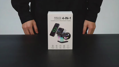 4-in-1 Rotating Magnetic Wireless Charging Stand with Ambient RGB Lighting