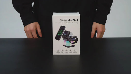 4-in-1 Rotating Magnetic Wireless Charging Stand with Ambient RGB Lighting