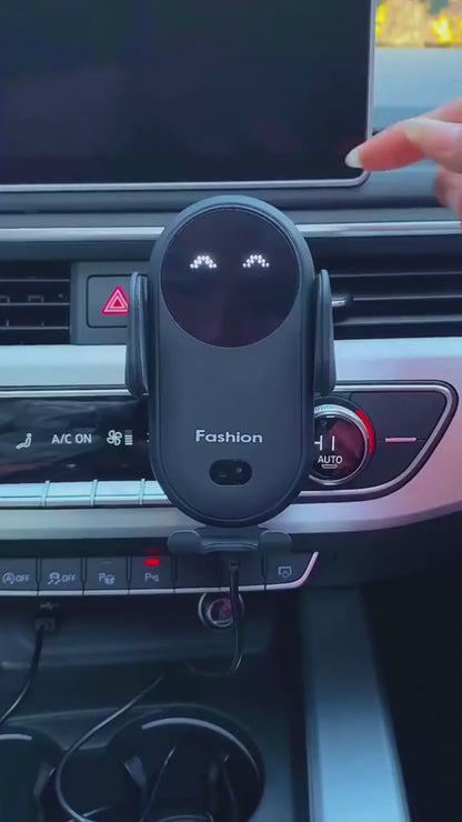 10W Wireless Car Charger with Infrared Auto-Clamp & Magnetic Phone Holder