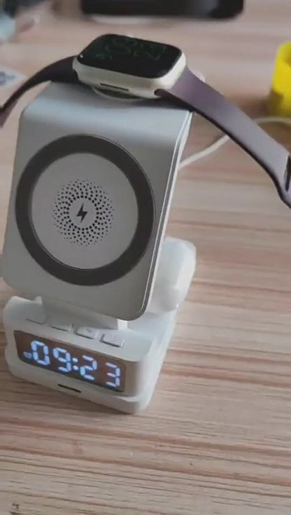 Magnetic 3-in-1 15W Wireless Charging Station with LED Clock – Modern Bedside Stand