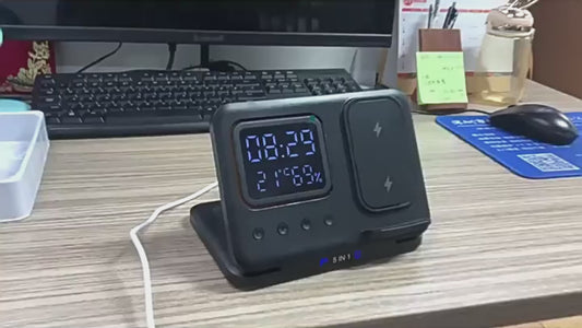 15W 5-in-1 Wireless Charging Dock with Alarm Clock & LED Display