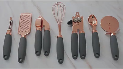 ⭐ CopperPro 7-Piece Rose Gold Stainless Steel Kitchen Tool Set with Holder – Stylish, Durable & Effortless Cooking