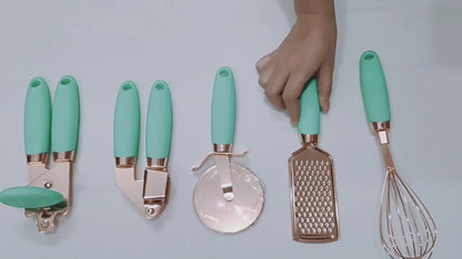 ⭐ CopperPro 7-Piece Rose Gold Stainless Steel Kitchen Tool Set with Holder – Stylish, Durable & Effortless Cooking