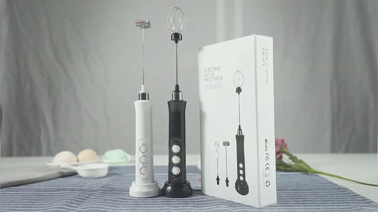 Rechargeable Electric Milk Frother – 3-Speed Stainless Steel Mixer with Stand